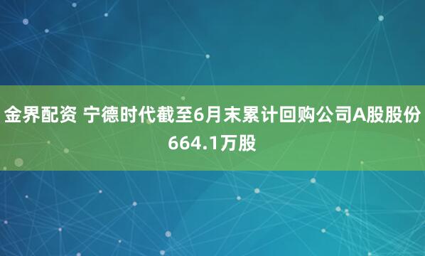 金界配资 宁德时代截至6月末累计回购公司A股股份664.1万股